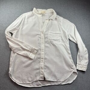 Cloth & Stone White Tencel Soft Long Sleeve Decorative‎ Trim Button Up Shirt XL